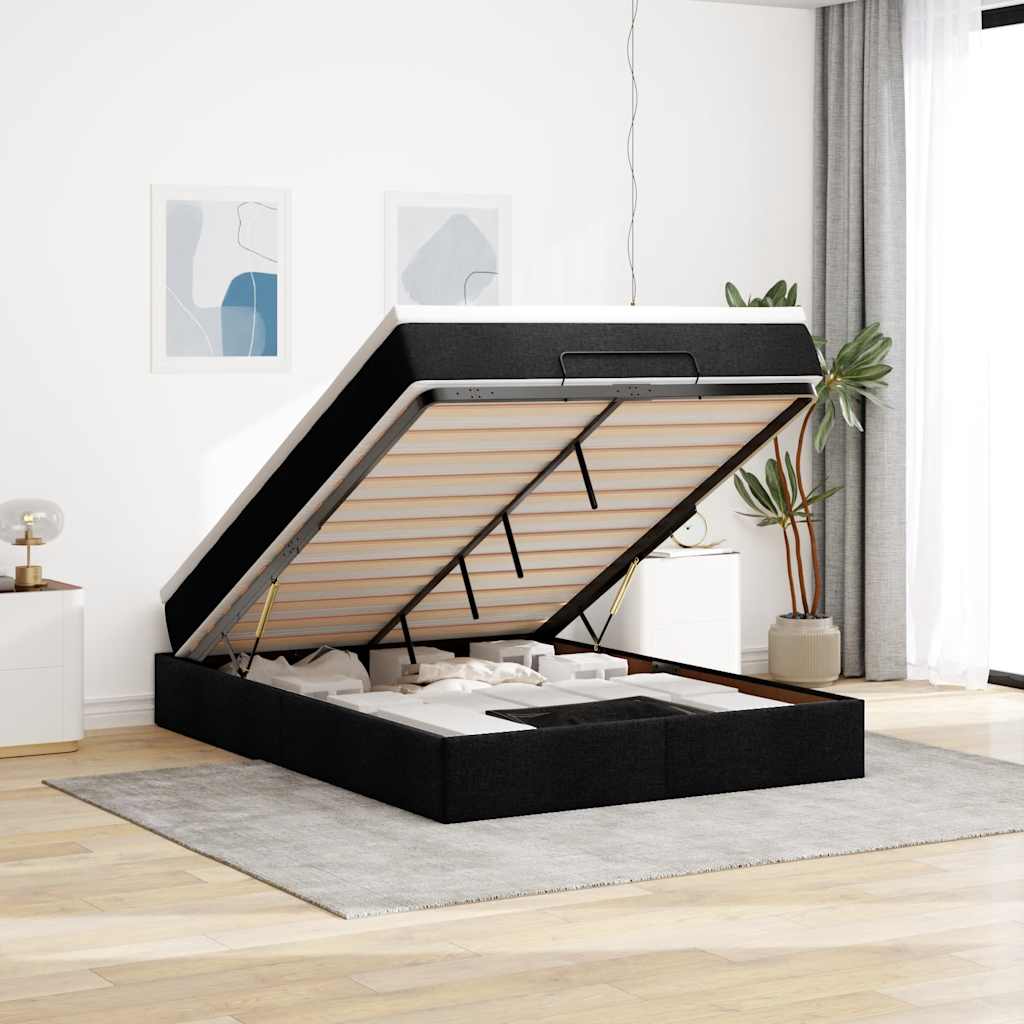 Cadre de lit ottoman avec matelas noir 140x200 cm tissu - XIOS