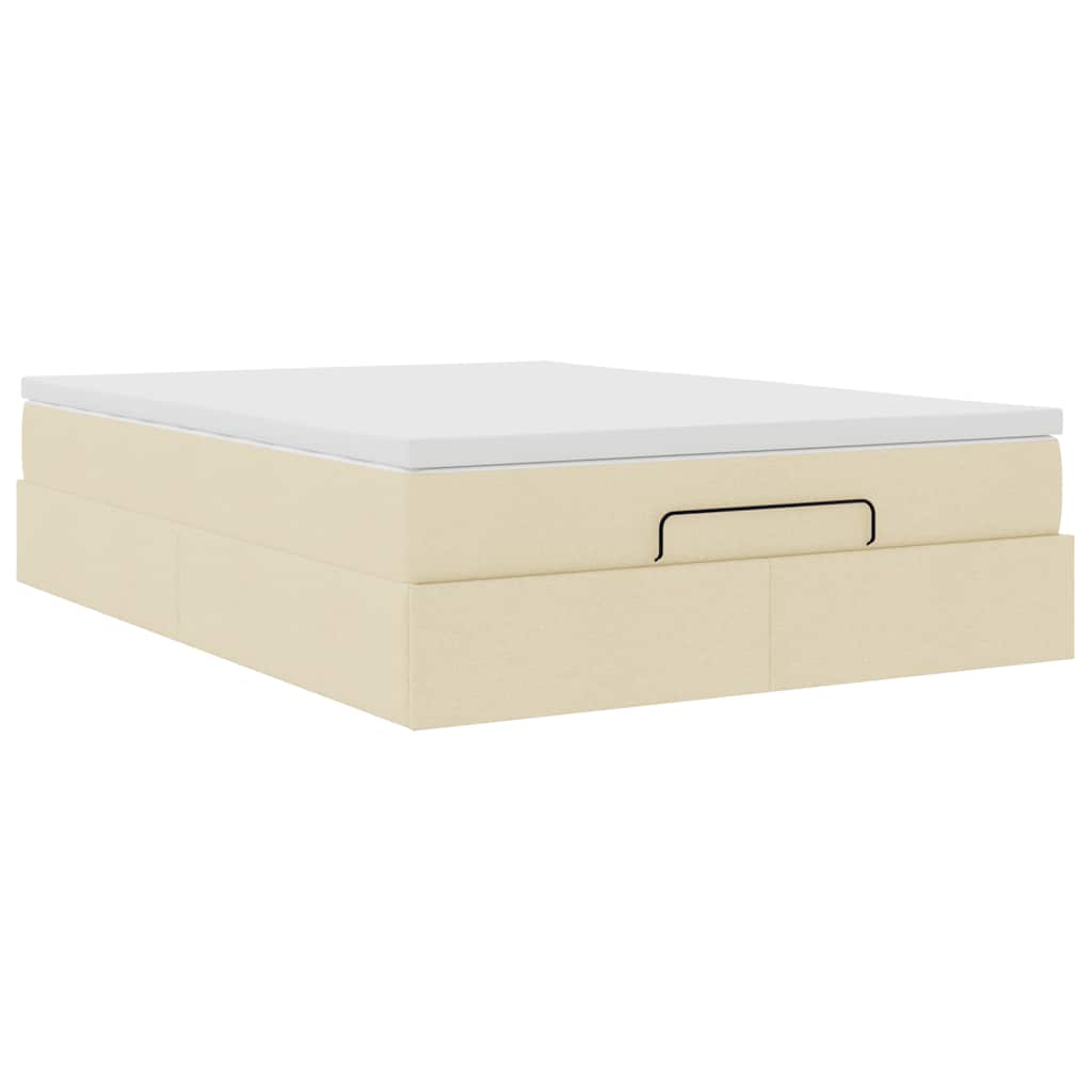 Cadre de lit ottoman avec matelas crème 140x200 cm tissu