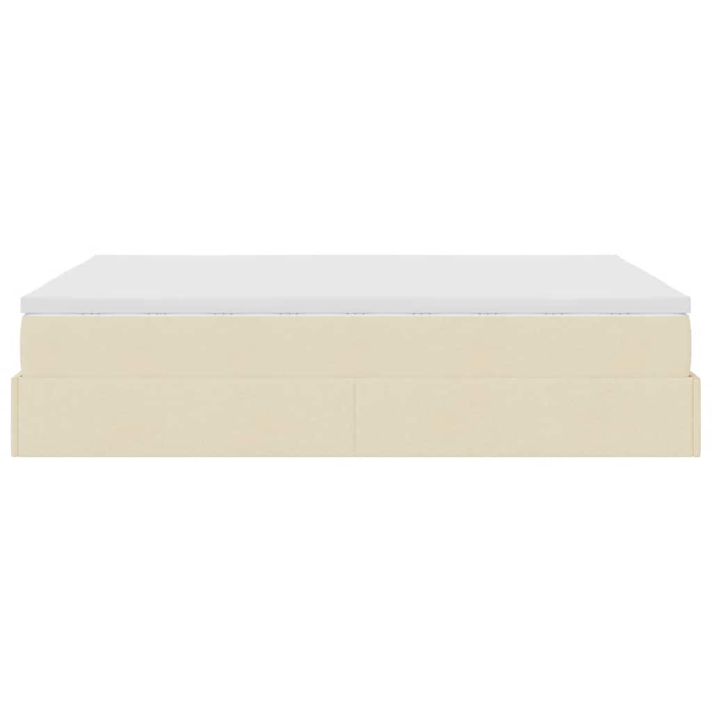 Cadre de lit ottoman avec matelas crème 140x200 cm tissu