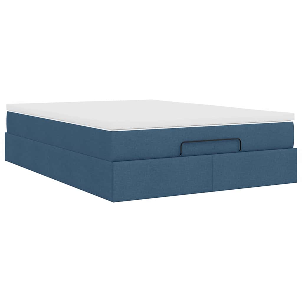 Cadre de lit ottoman avec matelas bleu 140x200 cm tissu - XIOS