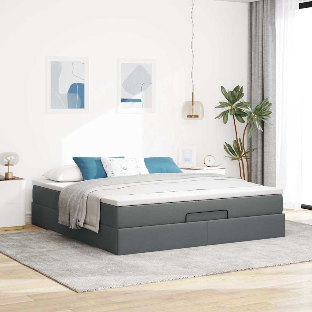 Cadre de lit ottoman avec matelas gris foncé 160x200cm tissu