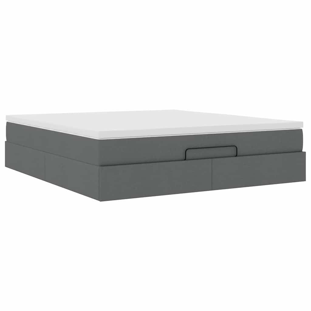 Cadre de lit ottoman avec matelas gris foncé 160x200cm tissu