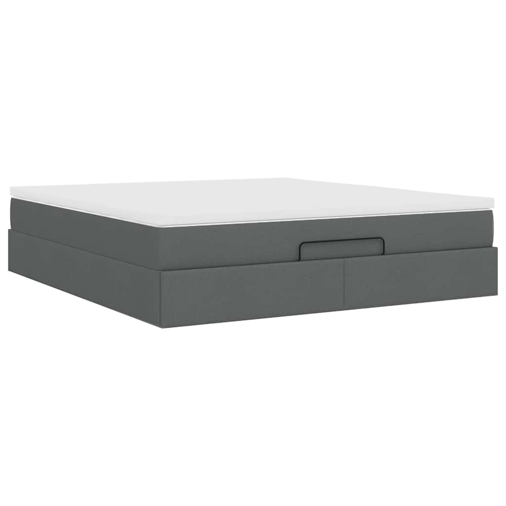 Cadre de lit ottoman avec matelas gris foncé 160x200cm tissu