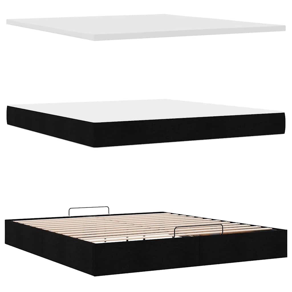 Cadre de lit ottoman avec matelas noir 160x200 cm tissu - XIOS