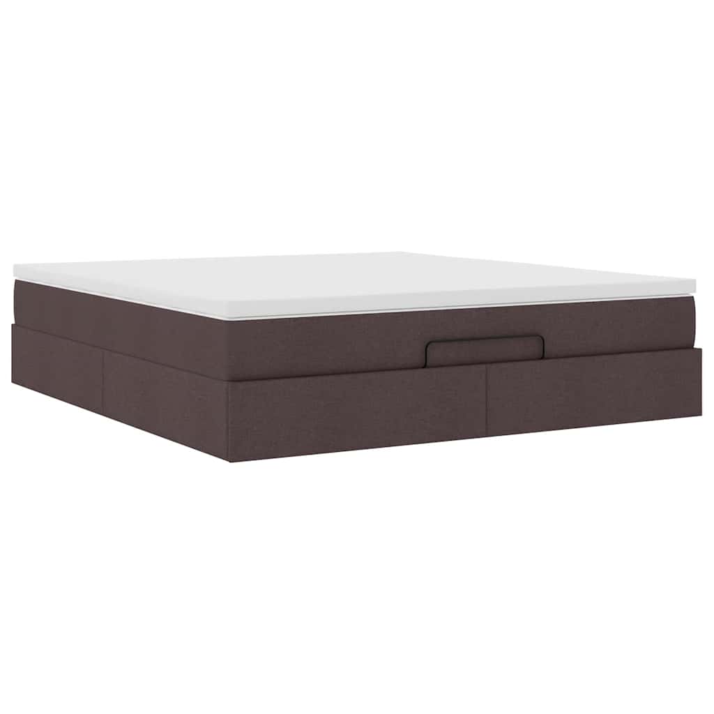 Cadre de lit ottoman avec matelas marron foncé 160x200 cm tissu