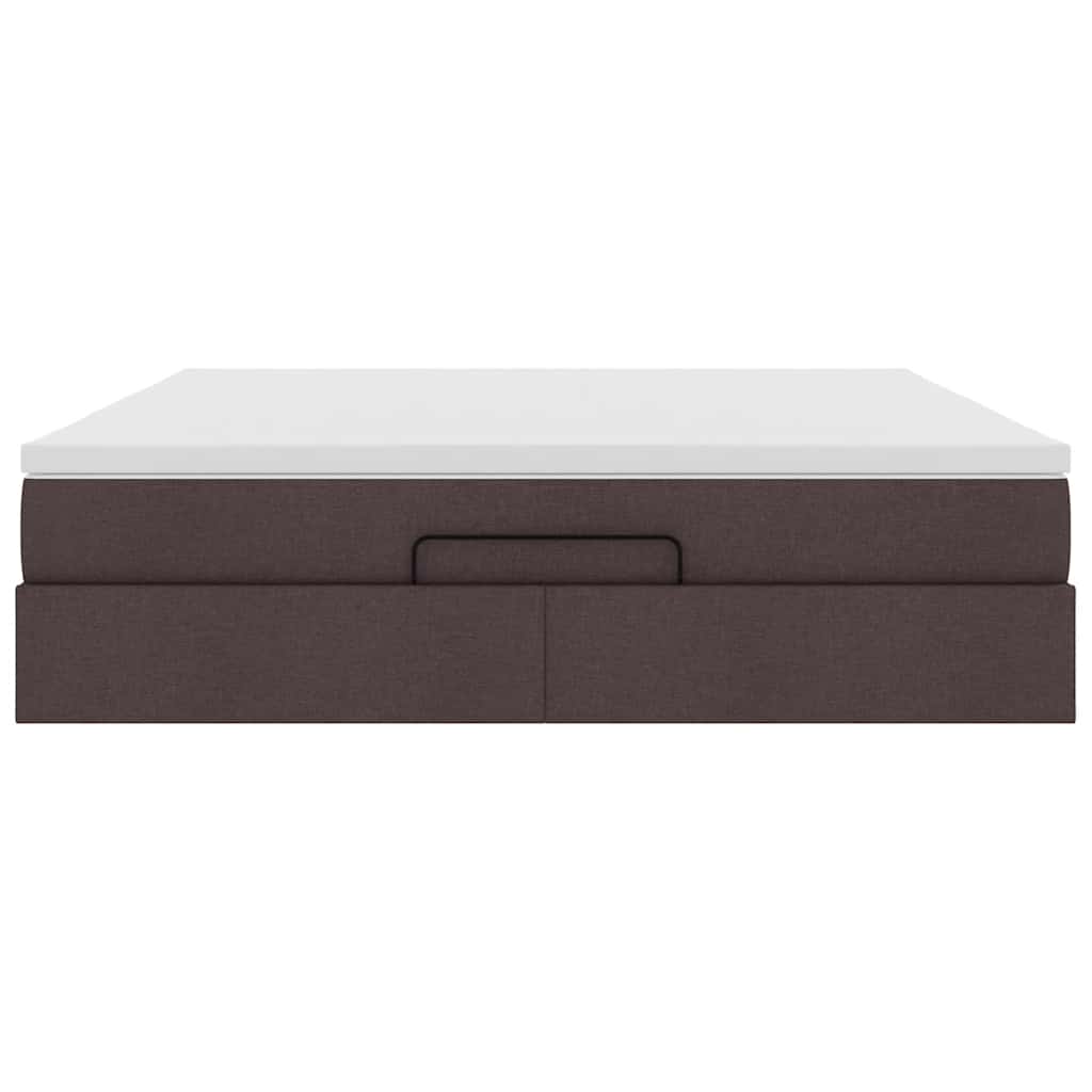 Cadre de lit ottoman avec matelas marron foncé 160x200 cm tissu