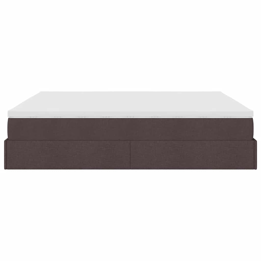 Cadre de lit ottoman avec matelas marron foncé 160x200 cm tissu