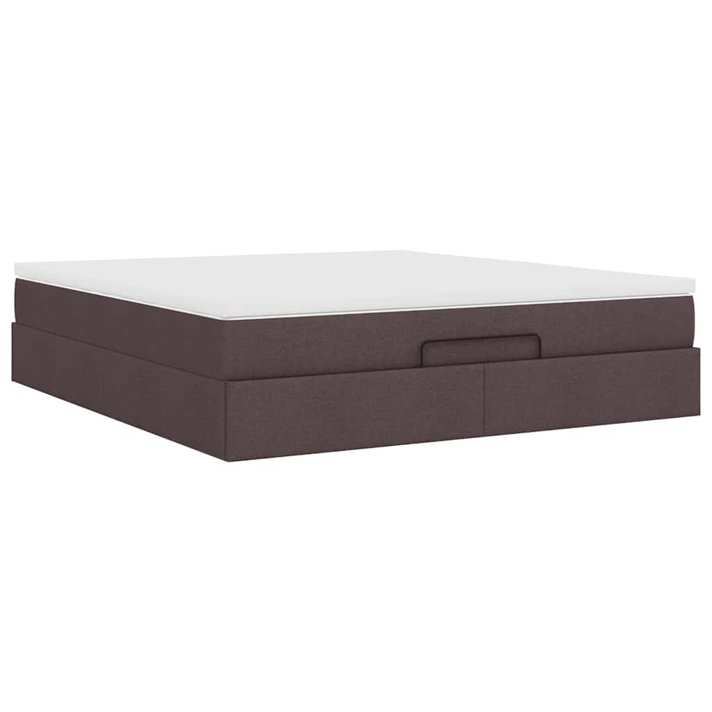 Cadre de lit ottoman avec matelas marron foncé 160x200 cm tissu