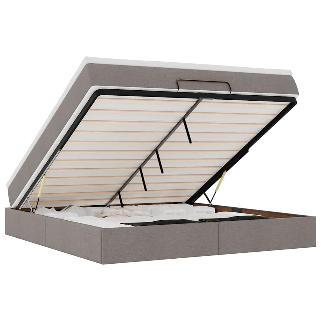 Cadre de lit ottoman avec matelas taupe 160x200 cm tissu - XIOS