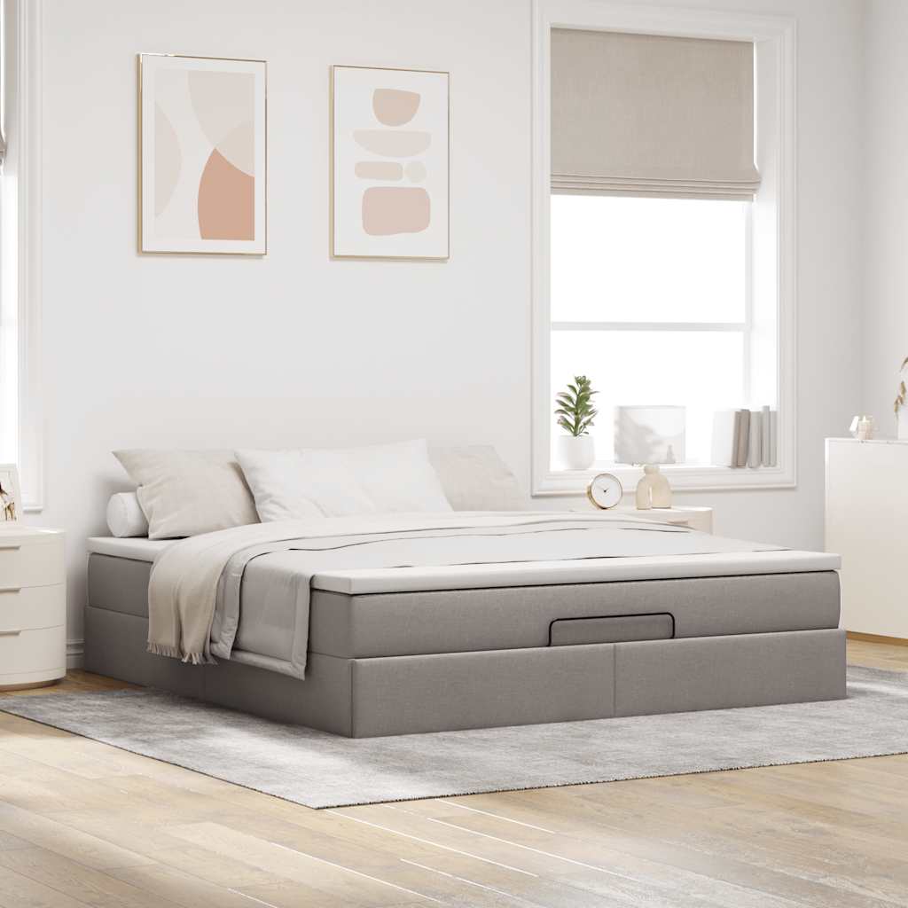 Cadre de lit ottoman avec matelas taupe 160x200 cm tissu - XIOS