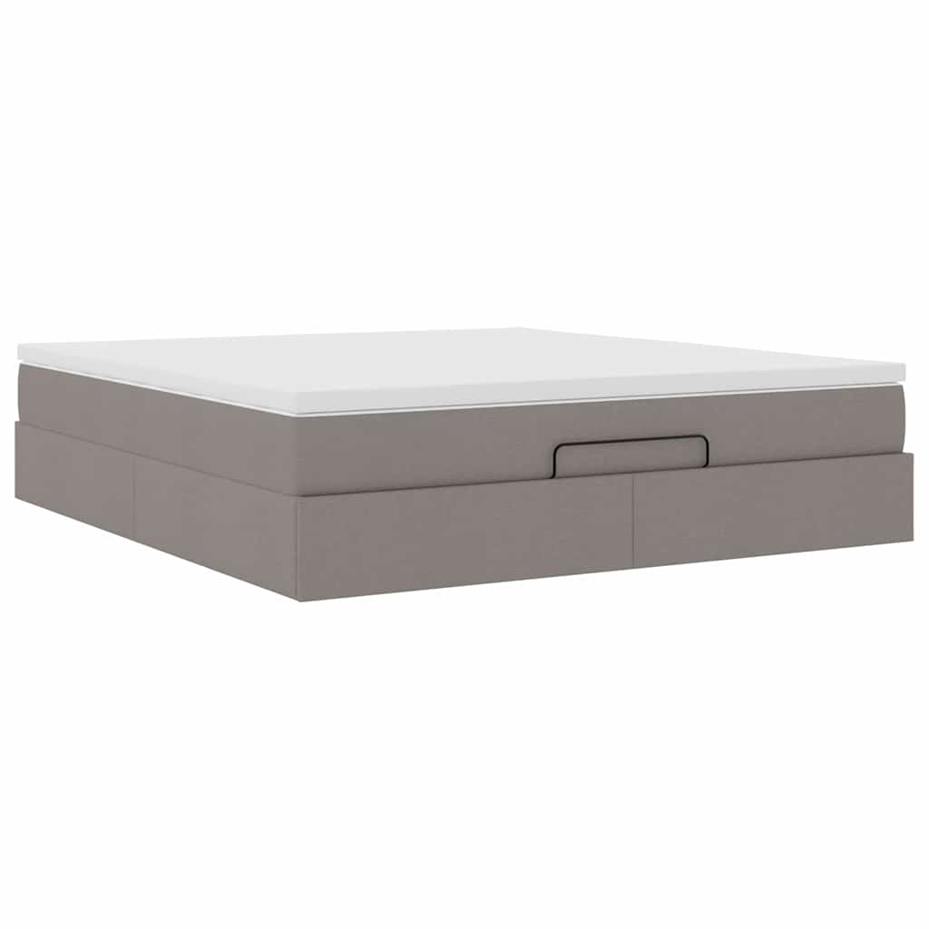 Cadre de lit ottoman avec matelas taupe 160x200 cm tissu