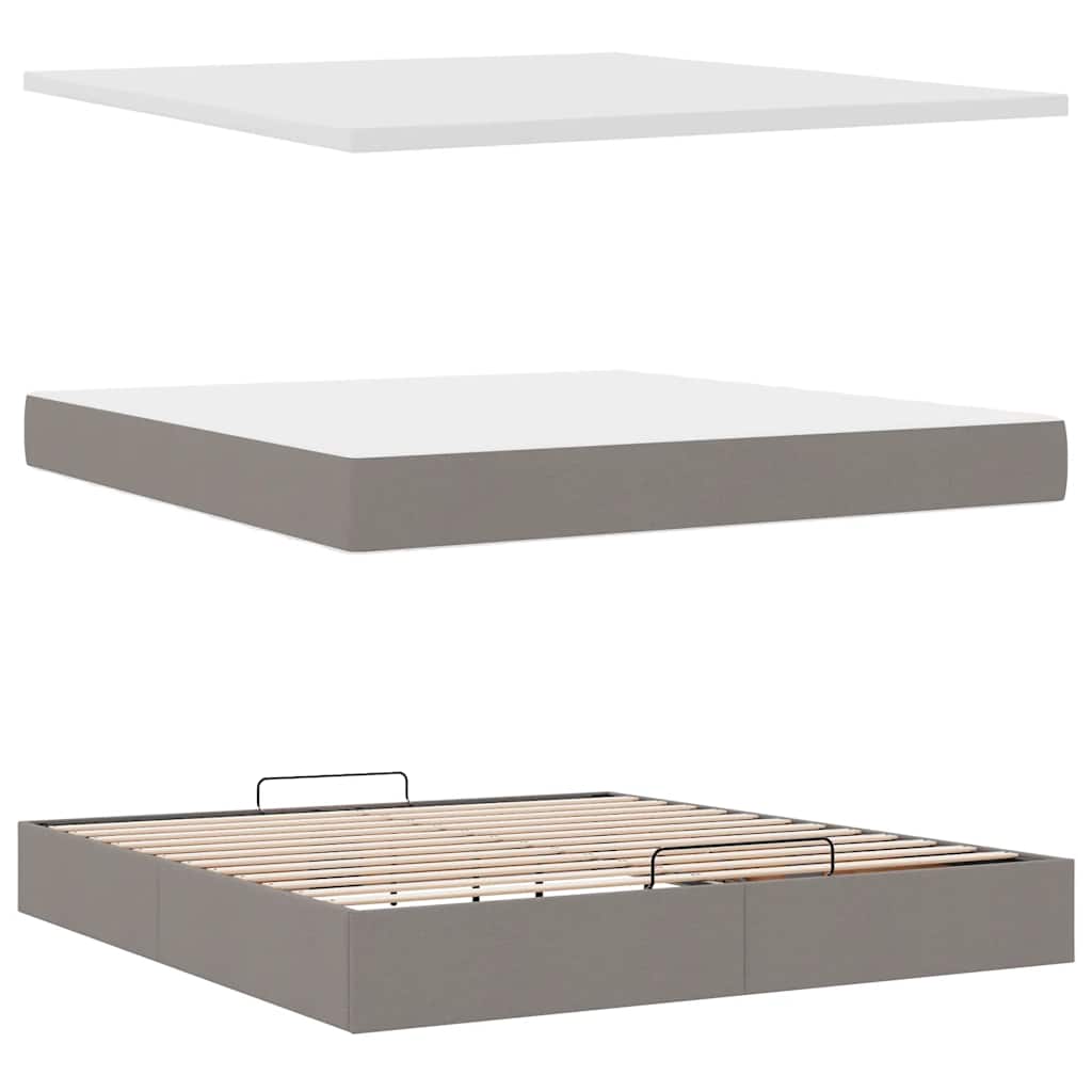 Cadre de lit ottoman avec matelas taupe 160x200 cm tissu