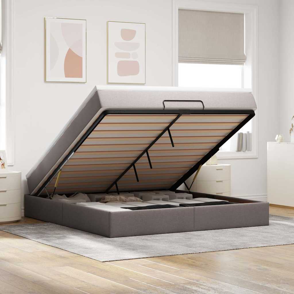 Cadre de lit ottoman avec matelas taupe 160x200 cm tissu