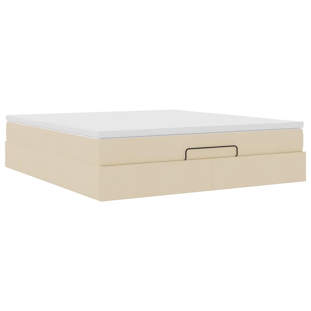 Cadre de lit ottoman avec matelas crème 160x200 cm tissu