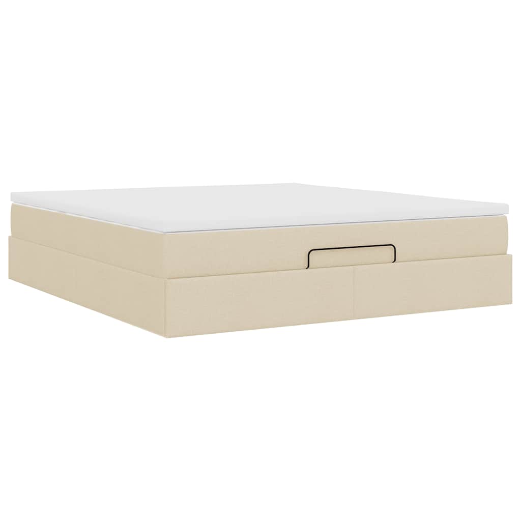 Cadre de lit ottoman avec matelas crème 160x200 cm tissu