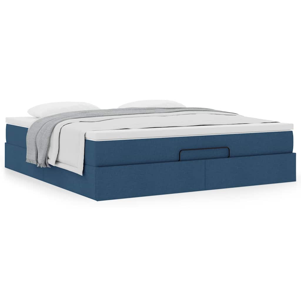 Cadre de lit ottoman avec matelas bleu 160x200 cm tissu - XIOS
