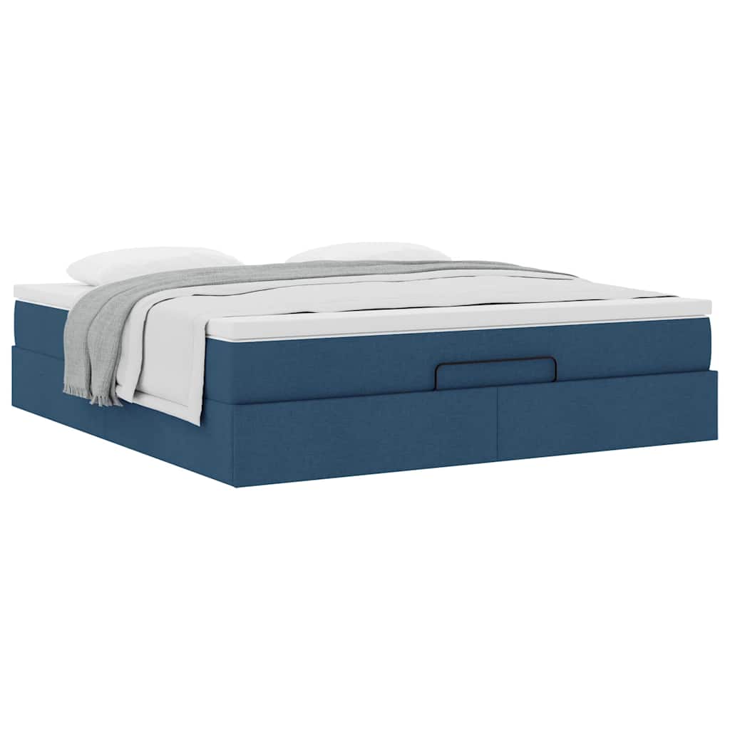 Cadre de lit ottoman avec matelas bleu 160x200 cm tissu - XIOS