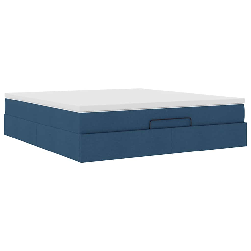 Cadre de lit ottoman avec matelas bleu 160x200 cm tissu - XIOS