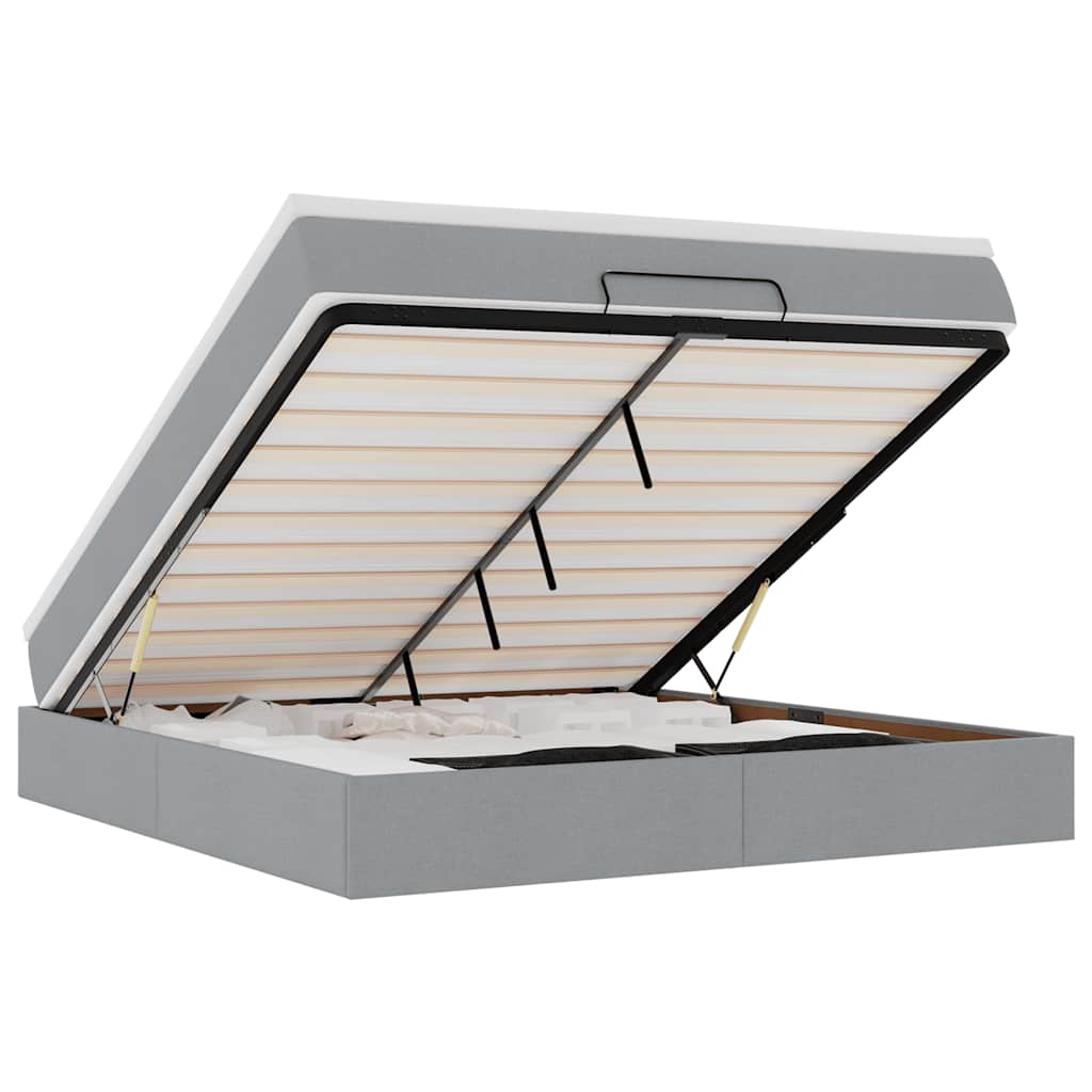 Cadre de lit ottoman et matelas gris clair 180x200 cm tissu - XIOS