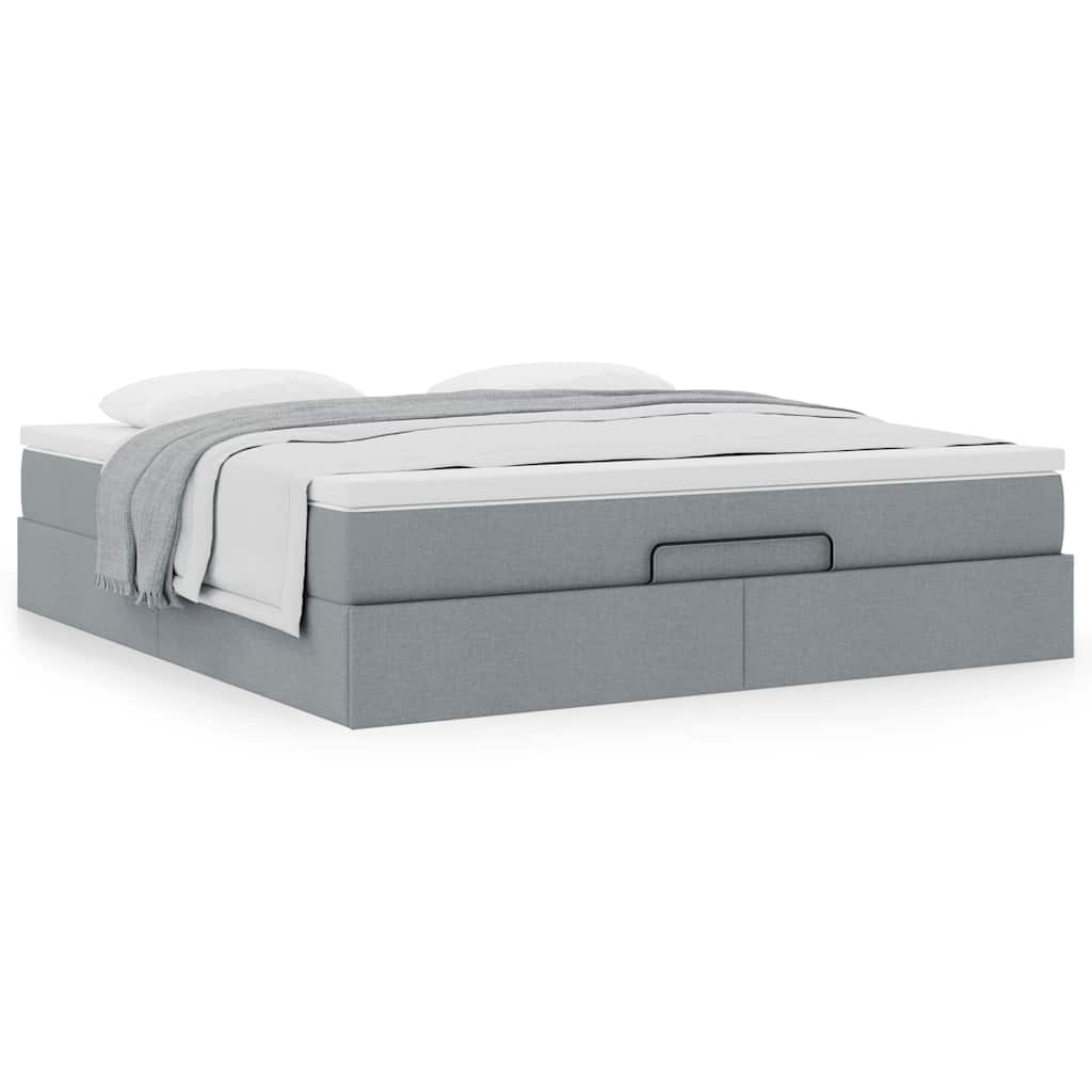 Cadre de lit ottoman et matelas gris clair 180x200 cm tissu - XIOS