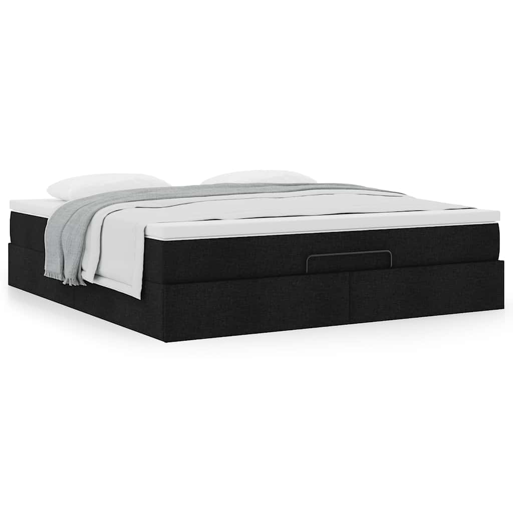 Cadre de lit ottoman avec matelas noir 180x200 cm tissu - XIOS