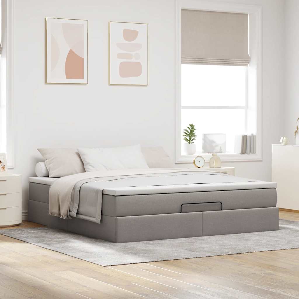 Cadre de lit ottoman avec matelas taupe 180x200 cm tissu - XIOS