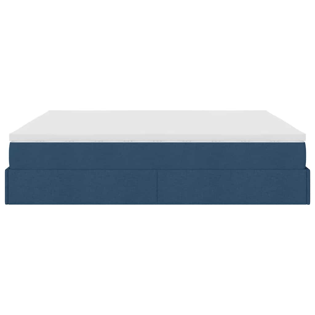Cadre de lit ottoman avec matelas bleu 180x200 cm tissu