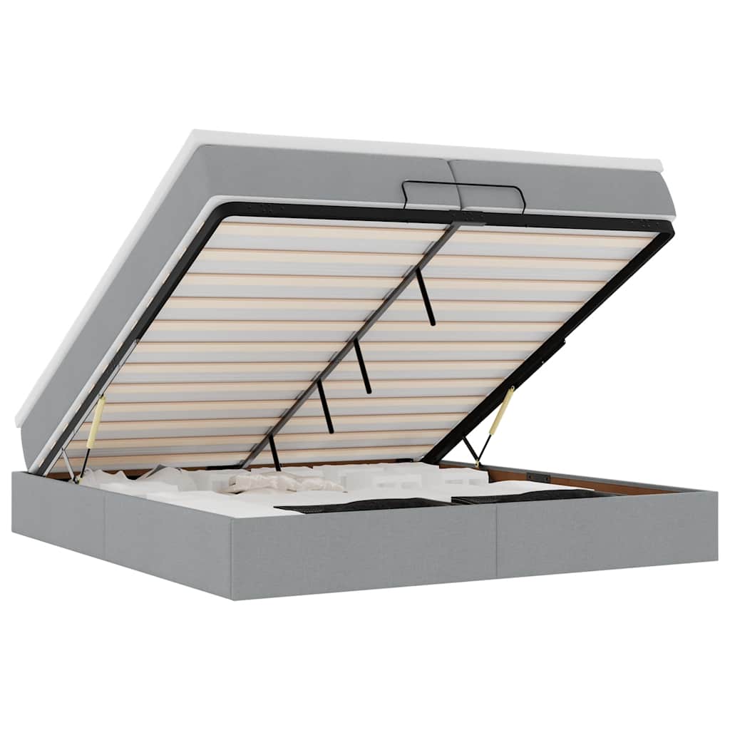 Cadre de lit ottoman et matelas gris clair 200x200cm tissu - XIOS