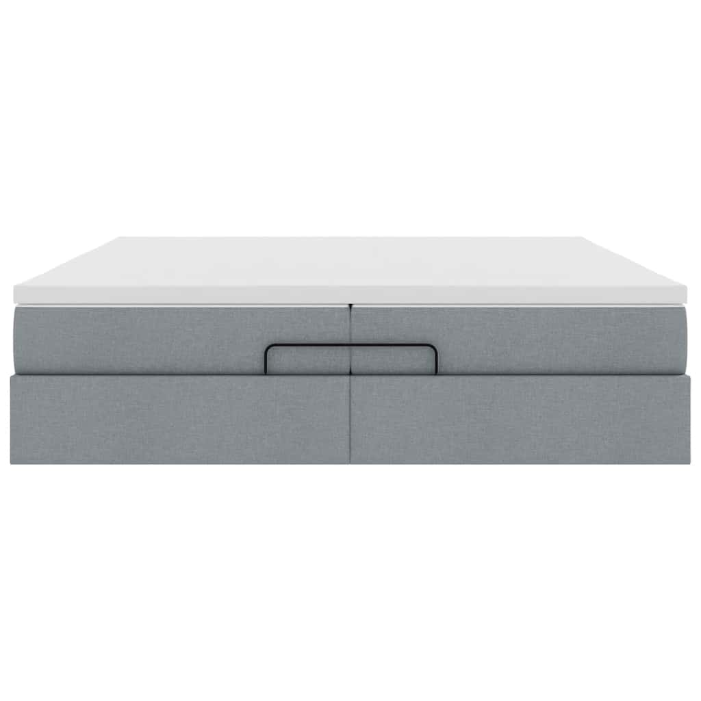 Cadre de lit ottoman et matelas gris clair 200x200cm tissu - XIOS