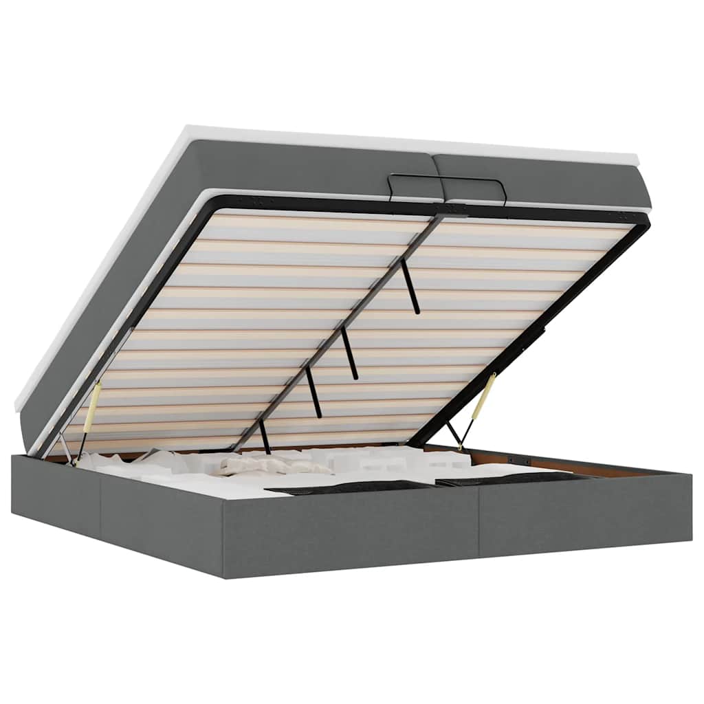 Cadre de lit ottoman avec matelas gris foncé 200x200cm tissu - XIOS