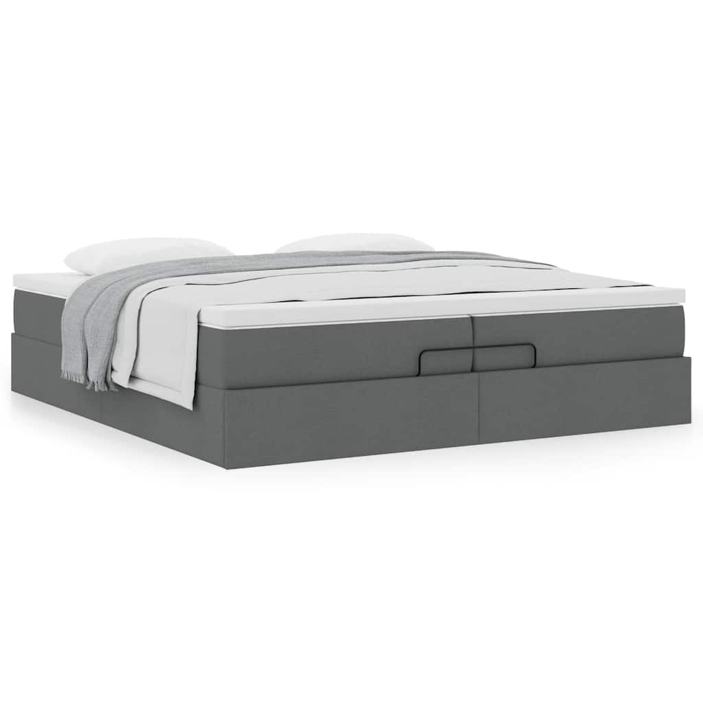 Cadre de lit ottoman avec matelas gris foncé 200x200cm tissu - XIOS