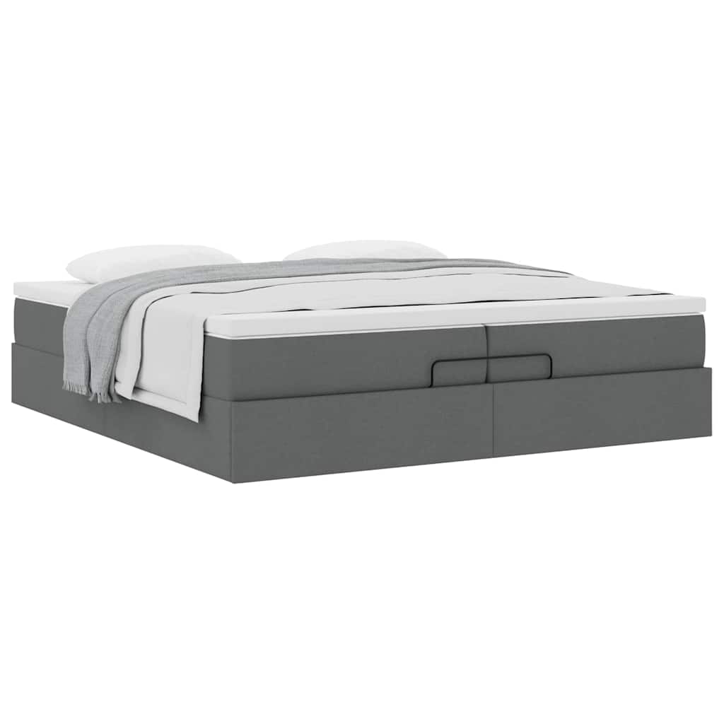 Cadre de lit ottoman avec matelas gris foncé 200x200cm tissu - XIOS