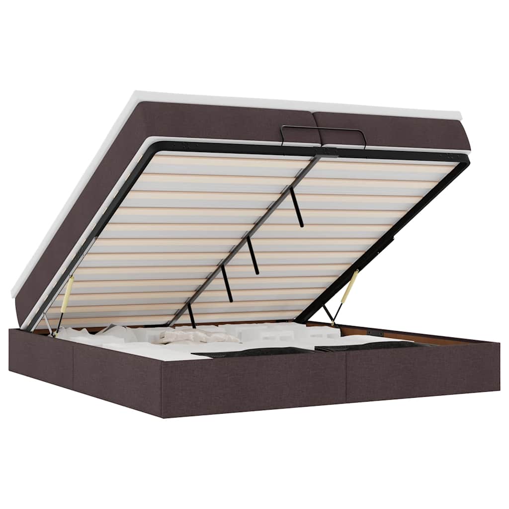 Cadre de lit ottoman avec matelas marron foncé 200x200 cm tissu - XIOS