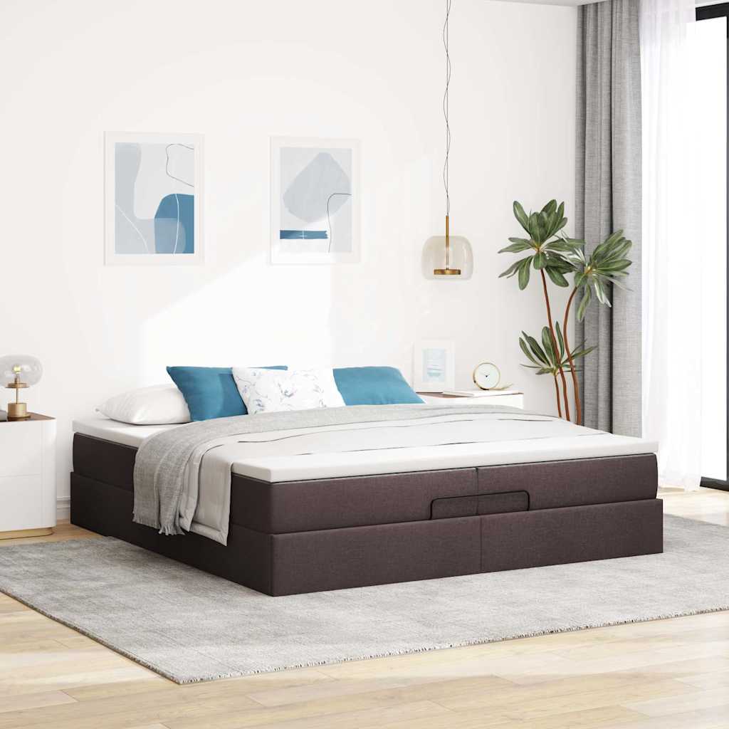 Cadre de lit ottoman avec matelas marron foncé 200x200 cm tissu - XIOS