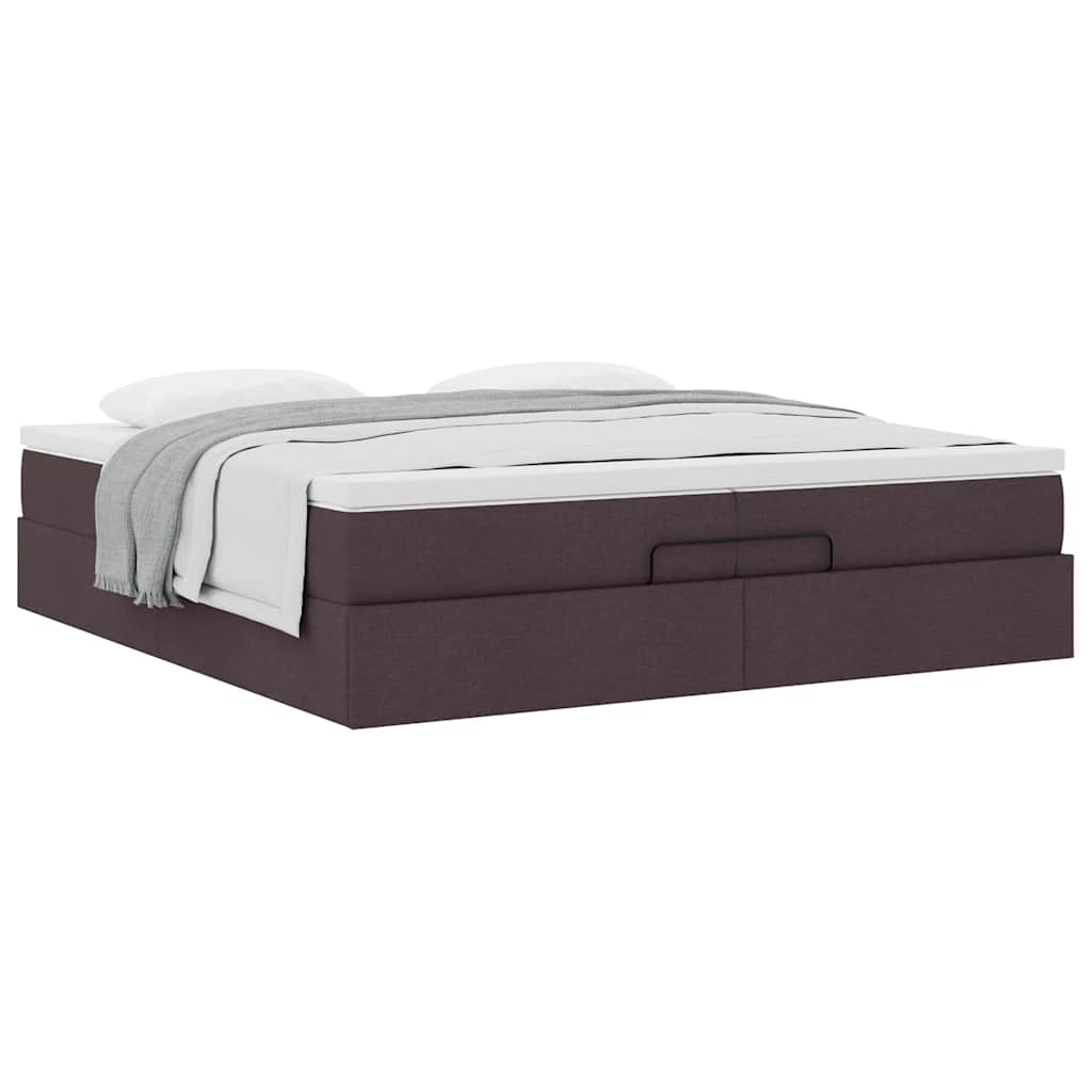 Cadre de lit ottoman avec matelas marron foncé 200x200 cm tissu - XIOS