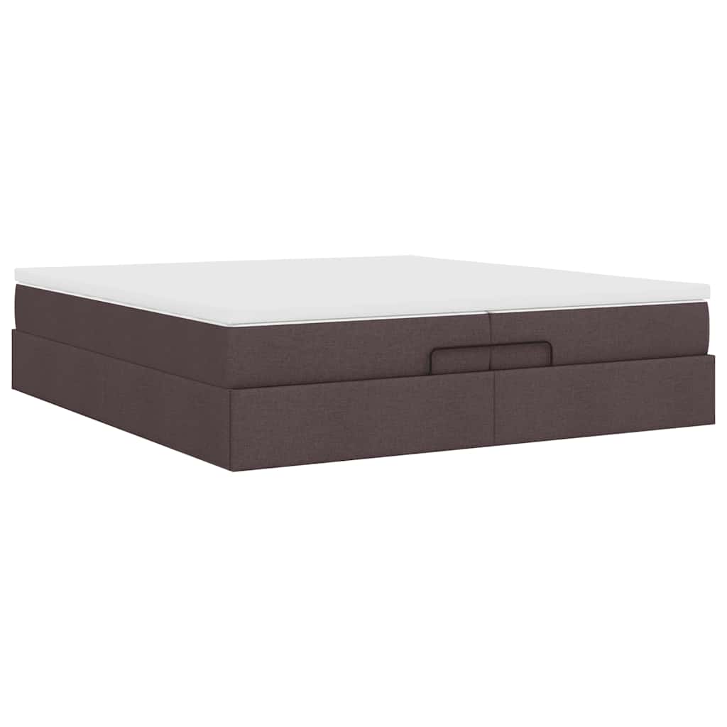 Cadre de lit ottoman avec matelas marron foncé 200x200 cm tissu - XIOS