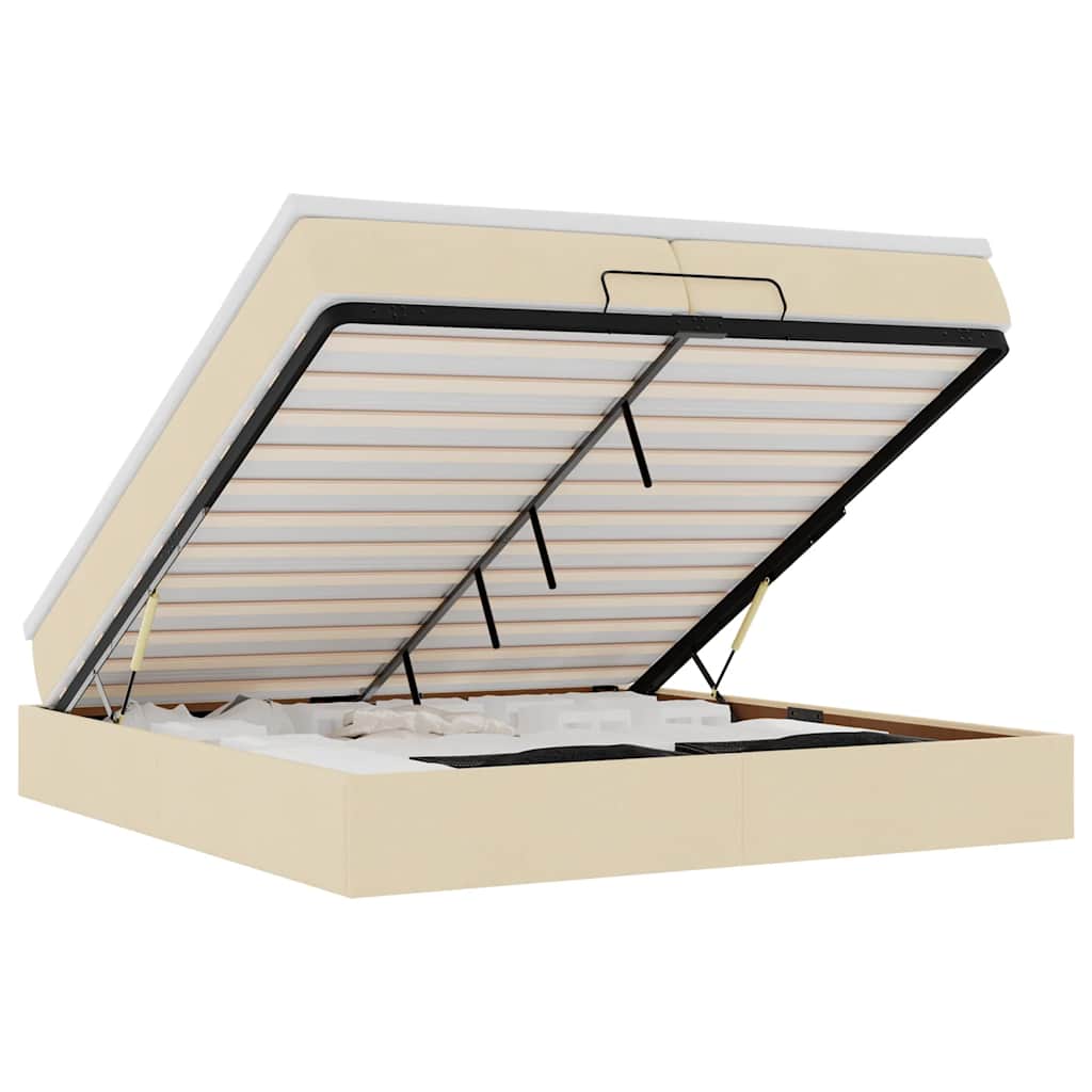 Cadre de lit ottoman avec matelas crème 200x200cm tissu - XIOS