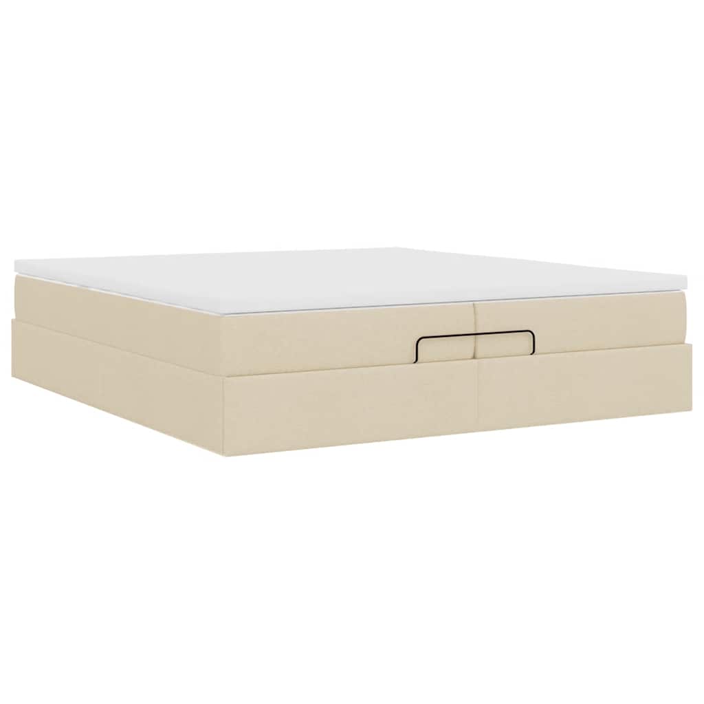 Cadre de lit ottoman avec matelas crème 200x200cm tissu - XIOS