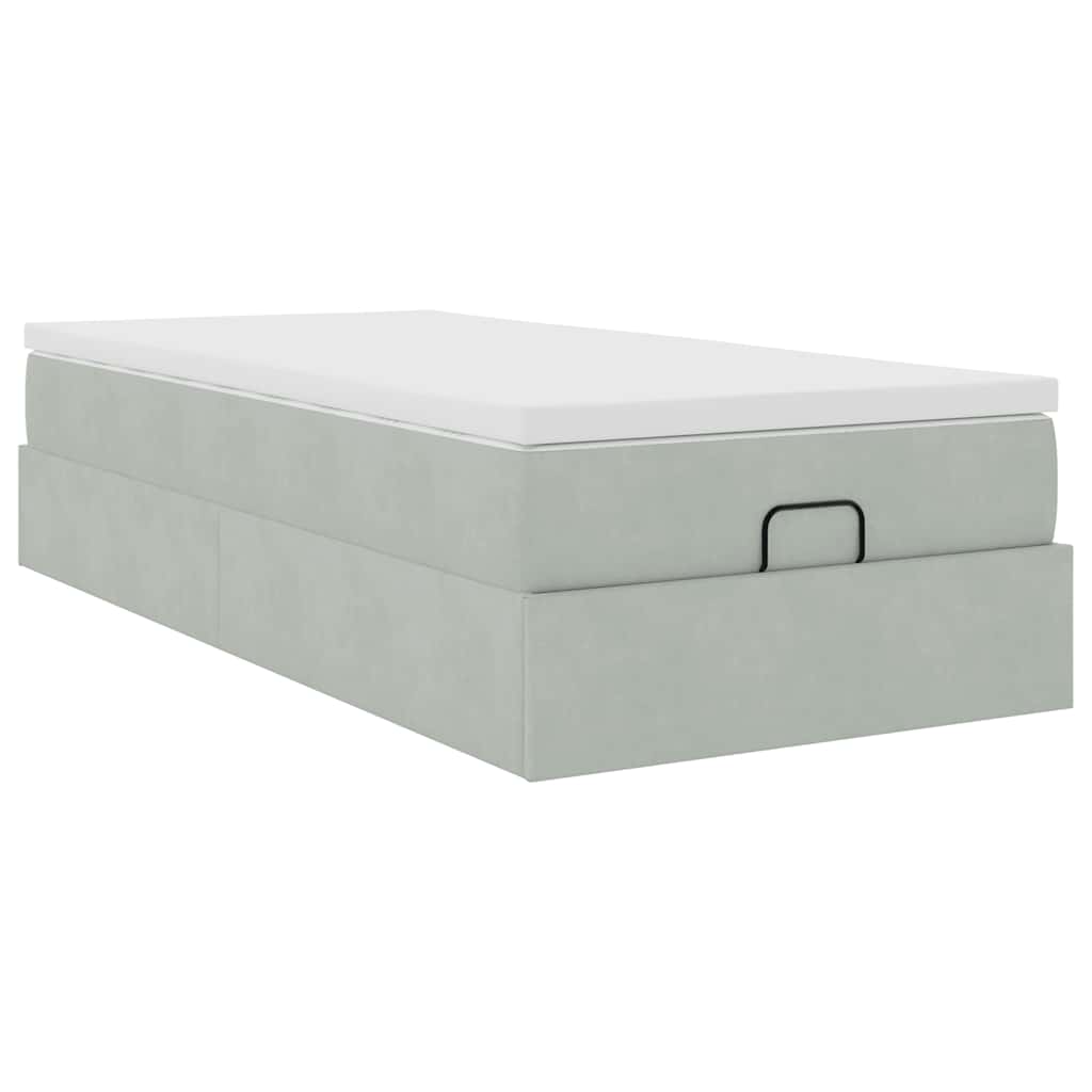 Cadre de lit ottoman avec matelas gris clair 80x200 cm velours - XIOS