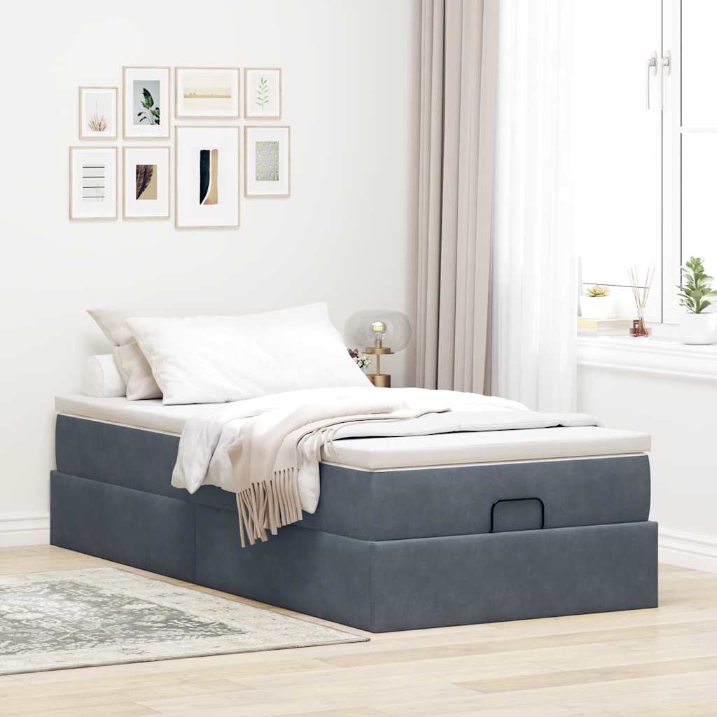 Cadre de lit ottoman avec matelas gris foncé 80x200 cm velours - XIOS