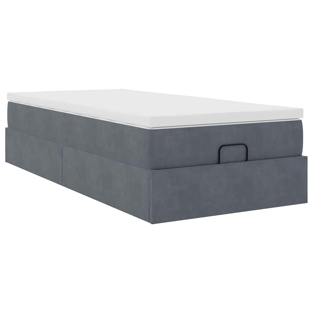 Cadre de lit ottoman avec matelas gris foncé 80x200 cm velours - XIOS
