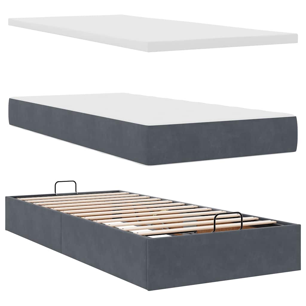 Cadre de lit ottoman avec matelas gris foncé 80x200 cm velours - XIOS