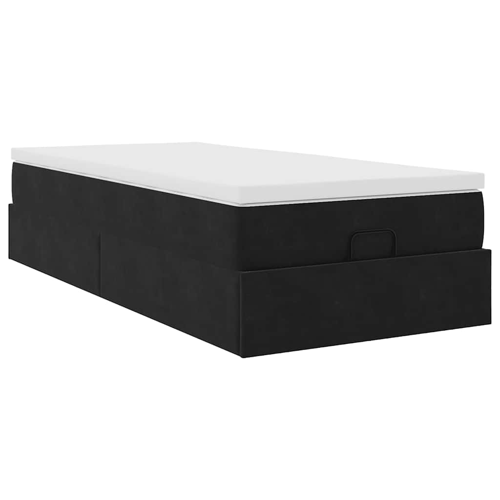 Cadre de lit ottoman avec matelas noir 80x200 cm velours - XIOS