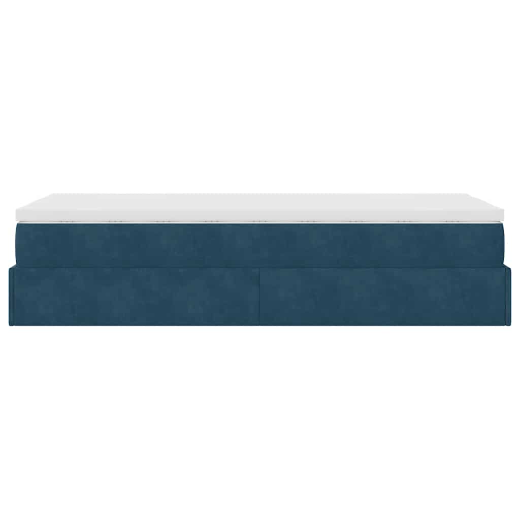 Cadre de lit ottoman avec matelas bleu foncé 80x200 cm velours