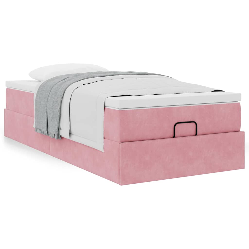 Cadre de lit ottoman avec matelas rose 80x200 cm velours - XIOS