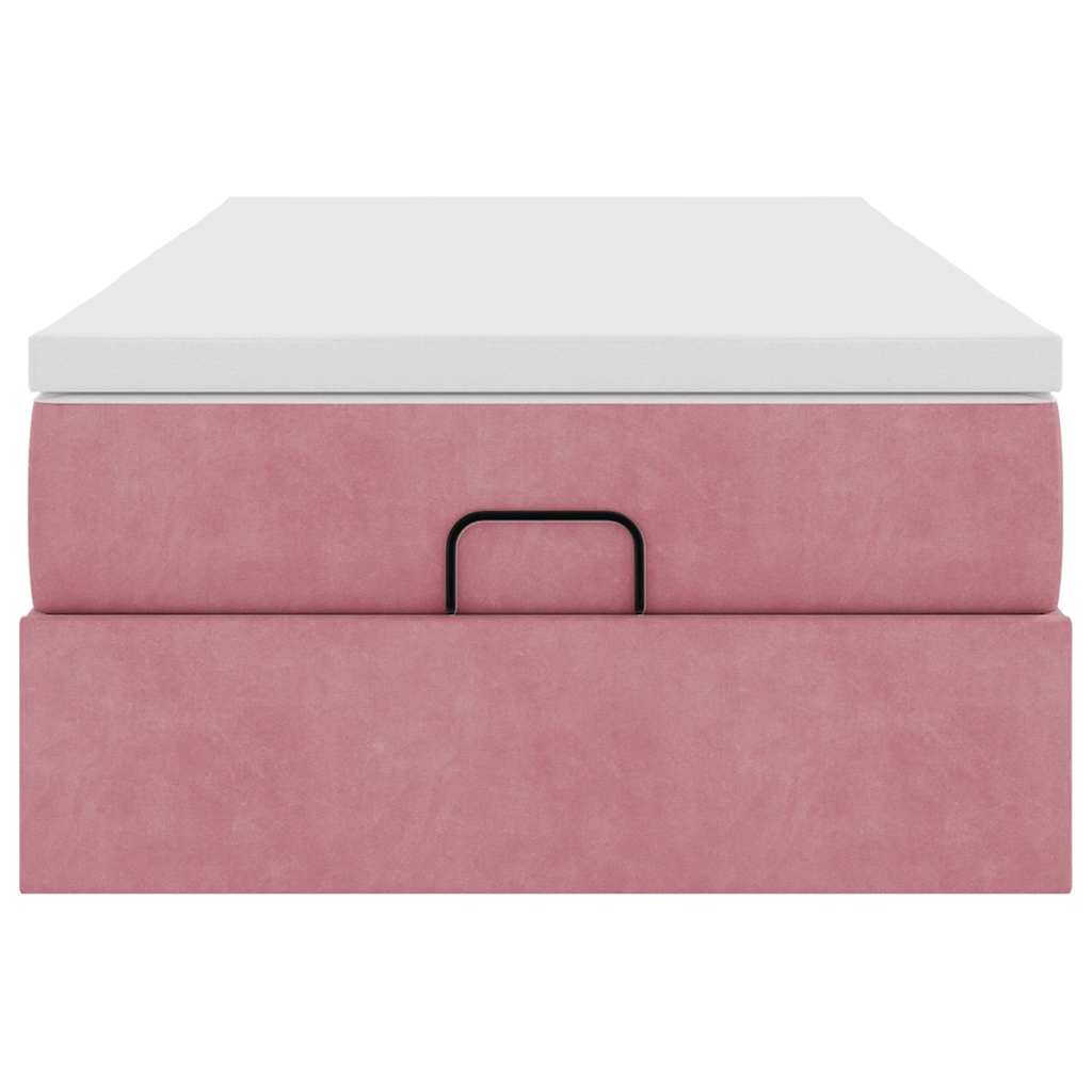 Cadre de lit ottoman avec matelas rose 80x200 cm velours - XIOS