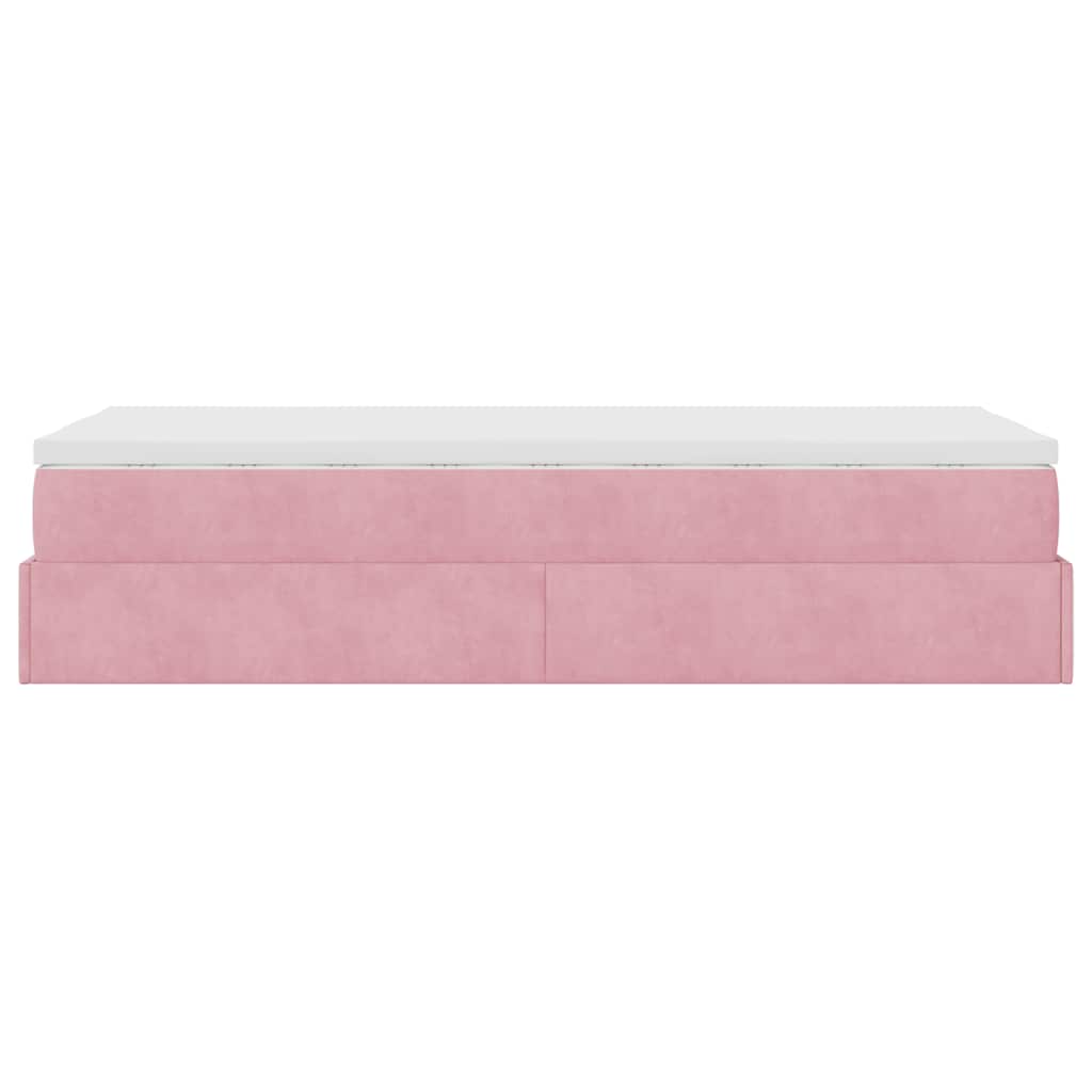 Cadre de lit ottoman avec matelas rose 80x200 cm velours - XIOS