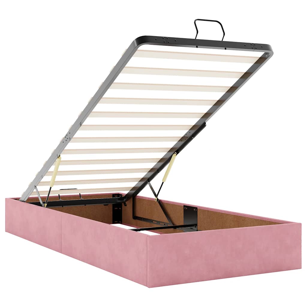 Cadre de lit ottoman avec matelas rose 80x200 cm velours - XIOS