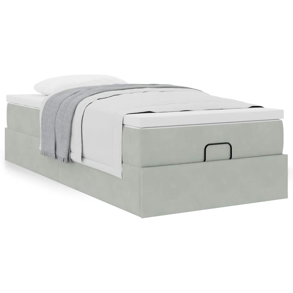 Cadre de lit ottoman et matelas gris clair 90x190 cm velours - XIOS