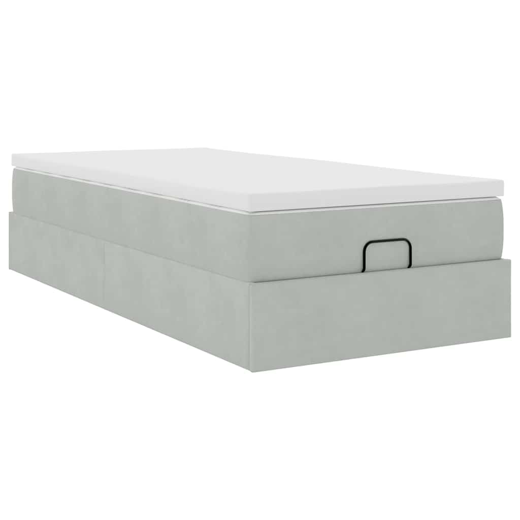 Cadre de lit ottoman et matelas gris clair 90x190 cm velours - XIOS